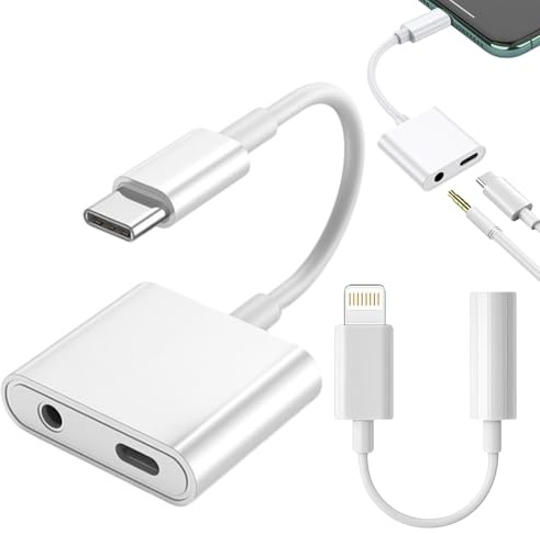 2 en 1 Adaptador USB C a Jack 3.5 mm y Carga Rapida PD 60W DAC Chip, Adaptador de Auriculares Lightning a 3.5mm, Dongle Audio Converter Compatible con iPhone 14/13/12, iPad Pro/Mini (2 unidades)