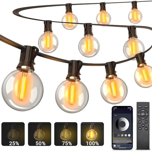 Lichterkette Außen mit App-Steuerung, 45m LED Lichterkette Außen Strom mit G40 Glühbirnen, Musik Sync 4 Modi Timer Dimmbar Lichterkette Outdoor Wetterfest für Balkon, Garten, Party, Hochzeit
