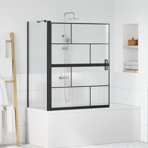 Paraguas de ducha de baño negro y transparente, 116 x 68 x 128 cm, mampara de ducha de cristal con diseño plegable y ajuste manual de ancho para bañera, fabricado en endurecido