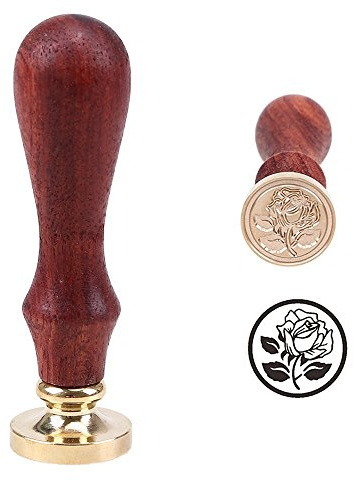 Wachssiegel-Stempel, von Goodchanceuk, aus Messing, mit Holzgriff, 2,5 cm Durchmesser Rose&leaf