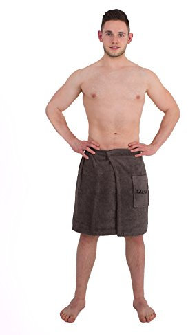 Julie Julsen Saunakilt für Herren 50 x 150 cm Druckknöpfen und Gummizug 100% Baumwolle Tasche aufgesetzt Anthrazit