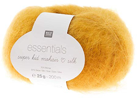 Rico Essentials Super Kid Mohair loves Silk, Fb. 037 senf, Lacegarn aus Super Kid Mohair & Seide zum Stricken und Häkeln, Lacewolle Nadelstärke 4,5 mm