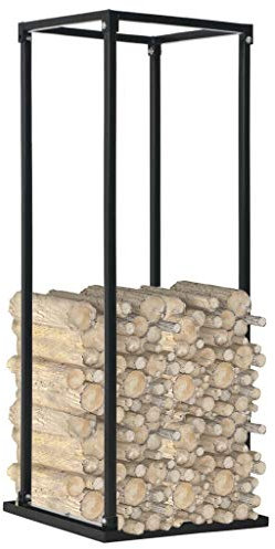 Festnight Legnaia in Acciaio,Porta Legna in Acciaio,Scaffale Portalegna in Metallo da Interno,Rastrelliera per Legna da Ardere Nera in Acciaio 37x37x113cm