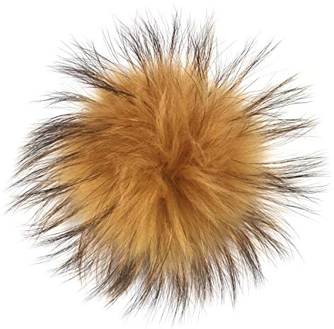 FISH IN THE SEA Premium Echtfell Bommel 17-19cm Fellbommel Sonnen Gelb mit Druckknopf in leicht zum Anbringen Abnehmbarer Pom Pom für Strickmütze