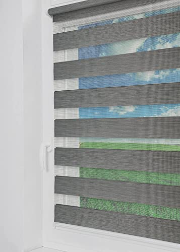 Tom'Shop® Doppelrollo DuoRollo [Holzlook Grau, 115cm x 150cm] Duo Rollos für Fenster Klemmfix ohne Bohren mit Klämmträger Fensterabdeckung Fensterrollo leichte Montage