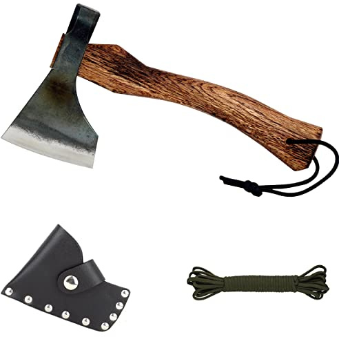 Mastiff Gears® Master Hand-Forged Mini Hatchet, Wooden Handle Camping Axe, Wood Splitting Axe for Camping, bushcraft, Hunting, Survival Enthusiast