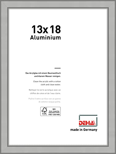 DEHA Design cadre photo, 13 x 18 cm, aluminium, Argent mat, cadre photopour poserau format paysage et portrait, verre synthétique, Boston