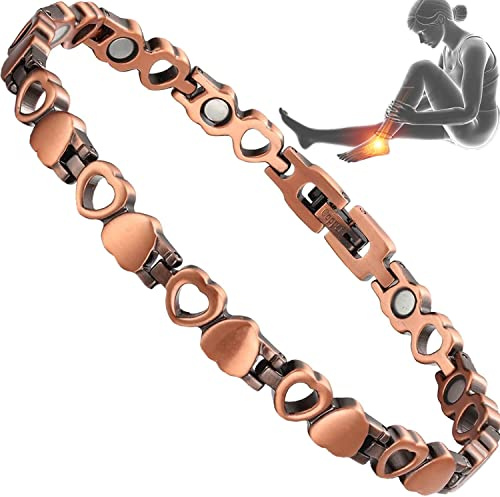 UtenoTureH Copper Anklet for Women for Arthritis, 99.99% Pure Copper Jewelry Lovely Heart Design with Adjust Tool