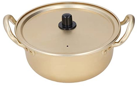 Natudeco Olla de Ramen Coreano Noodle Pan 18cm Aluminio portátil Ramen Pot con tapa Ramyun Cooker Calentamiento rápido para el hogar Camping Senderismo