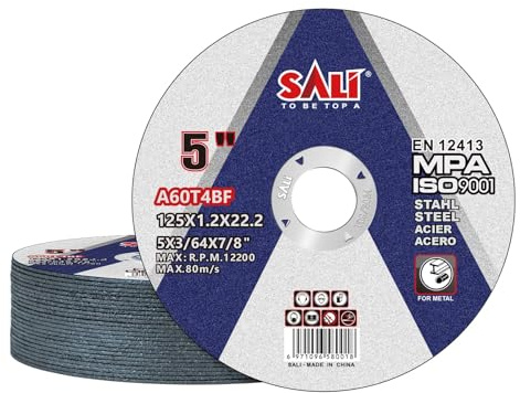 SALI 50 Stück Trennscheiben 125 Metall Allzweck-Metall-Schneidrad für 125mm Trennscheibe Schleifmaschinen Aggressives Schneiden Flexscheiben 125 x 1.2 x 22mm Betrieb bis zu Drehzahlen 12200 und 80 M/S