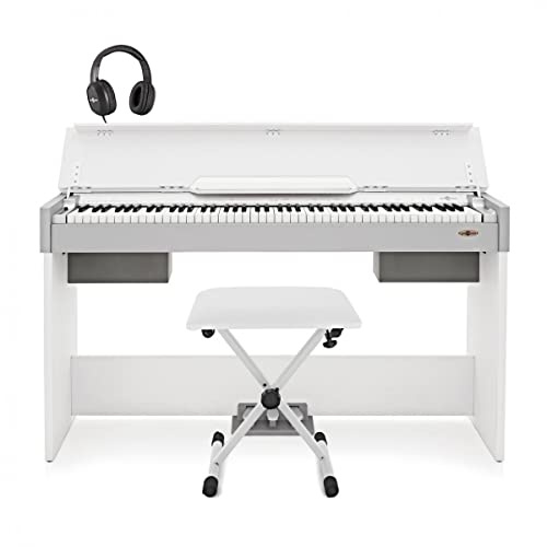 Gear4music Weißes Digitalpiano 88 Tasten mit Ständer, Bank und 3 Pedalen