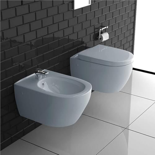 Alpenberger Hänge WC Set mit Bidet | Kloschüssel mit WC Sitz mit Absenkautomatik | Bidet für Intimdusche mit Hahnloch und Überlaufschutz | Sitzbad für Toilette | Passend Geberit