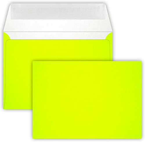 Briefumschläge24Plus Style und Trend für 2023/24 50 - Briefumschläge C6 DIN (114-162 cm) Neon Gelb, Verschluss - Technik: Querlasche mit Abziehstreifen ! Grammatur : 90 g/m² Briefumschläge24Plus