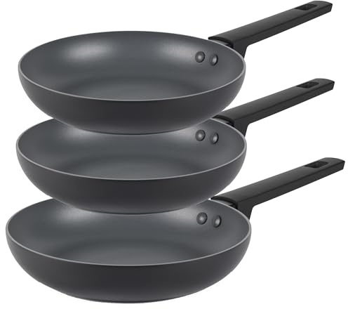 Russell Hobbs 3pc Frying Pan Set – 20/24/28 cm, 10 x Tougher Non-Stick*, Induction Suitable, High-Performance Easy Clean, Metal Utensil Safe, Little/No Oil, 5 Year Guarantee, Shield Collection