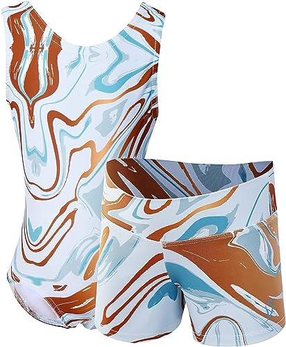 Dancina Turnanzug für Mädchen Marmor-Design-Linie | 2-teiliges Set Gymnastikanzug mit Hose für Kinder
