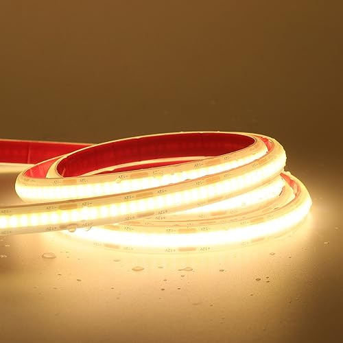 Wisada 4m COB LED Streifen, 12V Außenbereich Wasserdichte IP68 LED Lichtband, 320LEDs/m Superhell Flexibler Warmweiß COB LED Band, rot/weiss 2-adrig LED Lichterketten für Aquarium, Schwimmbad