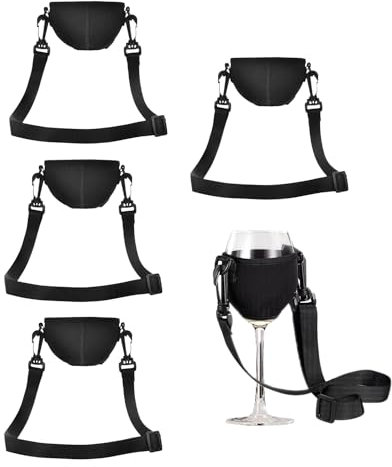 MEMOFYND 4-Piece Black Rubber Neck Wine Glass Holders, Portable, Modern Design, 8.5*24*14cm, For Social Events, Parties, Picnics