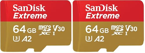 SanDisk Extreme microSDXC UHS-I Speicherkarte 64 GB + Adapter (Für Smartphones, Actionkameras und Drohnen, A2, C10, V30, U3, 170 MB/s Übertragung, RescuePRO Deluxe) (Packung mit 2)