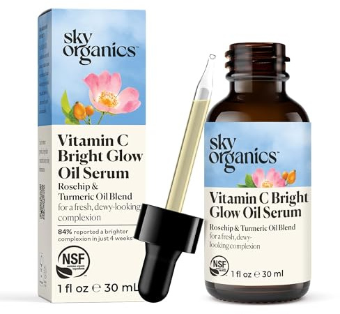 Sky Organics Bright Glow Face Serum,Vintamin C Serum, Helps Rejuvenate Dull Skin, Hydrating, Promotes Brighter-looking Complexion, with Vitamin E, Organic Jojoba Oil & Rosehip Oil, 1 fl oz