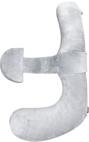 Labtec Pregnancy Pillow, Velvet F Shaped Maternity Pillow & Body Pillow for Pregnant Women with Adjustable Wedge Pillow for Side Sleeping, Back Leg & Belly Support, Grey