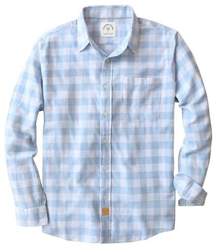 Dubinik® 6 oz Camisa de Franela para Hombre 100% Algodón Cuadros Casual Manga Larga con Bolsillo Crema Azul Cuadros XL