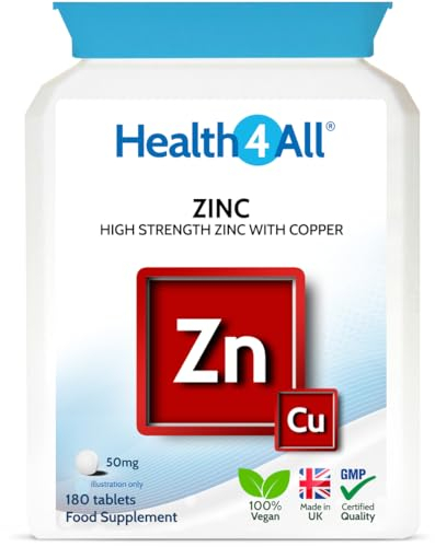 Health4All Zinc 50mg 180 Tablets 6 Months Supply, with Copper, High Strength Zinc Supplements for Immune Support, Skin, Hair & Nail, Vegan Immunity Supplements for Men & Women | Made in UK