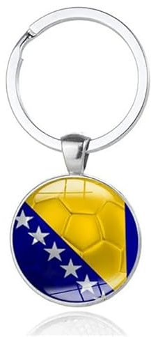 Art Attack Bosnia and Herzegovina Flag Soccer Keychain, Dragons Golden Lilies National Football Team Accessories History Party Favor Fan Car Key Chain Ring Pendant Charm (Silver), Silver, S