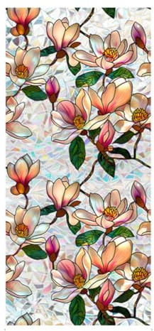 Crevyteg Lotus Statische Fensterfolie, Sichtschutz, Sonnenschutz, Buntglas, Fensteraufkleber, nicht klebend, lebendige Fensteraufkleber für Privatsphäre, 43 x 200 cm