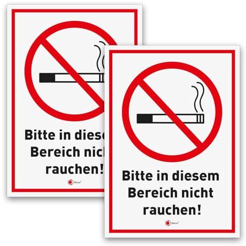 iSecur 2er Set Bitte nicht rauchen Aufkleber DIN A5 rot-weiß - hin829 | Bitte in diesem Bereich nicht rauchen, Nichtraucher Warnhinweis, rot-weißes Zigaretten-Symbol, UV-wetterfest, vergilbungsfrei