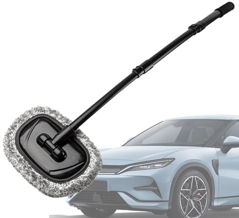 Autowaschbürste mit langem Griff, Teleskopbürste, gebogener Mop, Nass- und Trockengebrauch, Auto- -Detaillierung, Staubwedel, verstellbare Länge, für Wohnwagen, Limousine, Minivan
