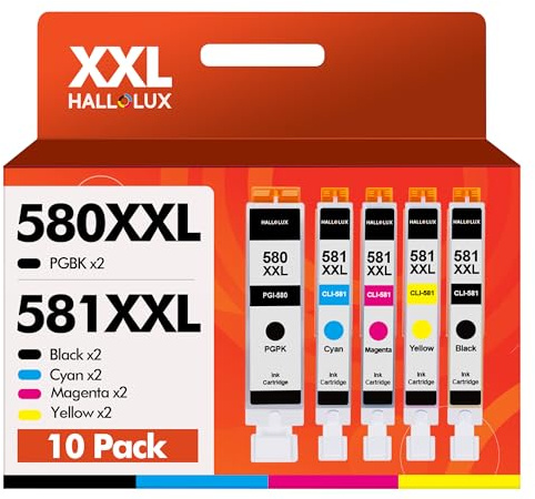 HALLOLUX 580 581 XXL Kompatibel für Canon Druckerpatronen 580 581 Multipack für Canon TR8550 Druckerpatronen TS6300 TS6350a TS6350 TS6150 TS705 TR7550 TS6251 PGI-580 CLI-581 pgbk (10er-Pack)