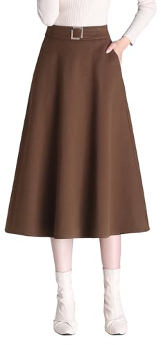 BiilyLi Jupe Longue Femme Hiver Élégant Haute Taille Laine Midi Jupe A-Line Taille élastique Skirt Marron M