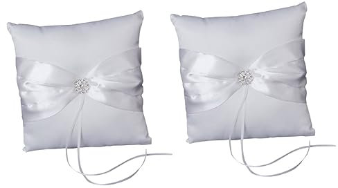OKUMEYR 2stücke Strass-ringkissen Mit Satinband Für Hochzeiten Elegantes Ringträgerkissen Weiß Für Zeremonie Inklusive Halteschlaufe Für Ringträger