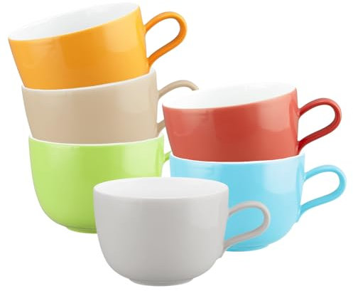 Seltmann Weiden Liberty Pure Colors Mixed Milchkaffeetassen 6er Set, 380 ml, Farbige Cappuccinotassen, Mix-&-Match-Geschirr, Spülmaschinen- und Mikrowellenfest, Porzellan, Bunt