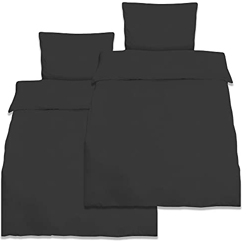 Beautissu 2er Set Renforcé Bettwäsche mit 2X Bettbezug & 2X Kopfkissenbezug | 155x220cm Kissenbezug 80x80cm Schwarz 2teilige kühlende Sommerbettwäsche aus Baumwolle Renforce Julie