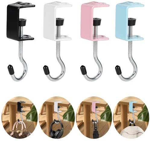 4 Pack Heavy-Duty Purse Hooks for Table & Desk - 50lb Capacity High-Strength Alloy Hanger, Multi-Use Organizer for Handbag, Backpack, Headphone, Space-Saving Office Table Accessories (Multicolor)