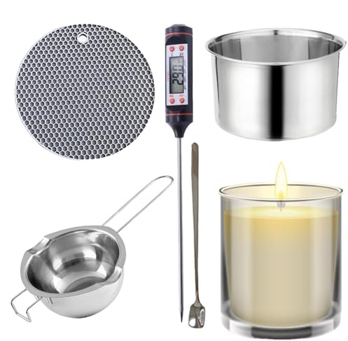 Chocolate Melter, Soap Making Double Boiler with Potholder and Thermometer, Pot with Heat Resistant Handle for Melting Chocolate, Candle Making, Candy, Soap