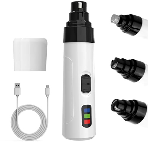 SGZIOO Moulin à ongles pour chien Silent Diamond Bit - Lime à ongles électrique avec couvercle de sécurité et 3 types de vernis à ongles - Rechargeable par USB - Deux vitesses de rotation - Grinder à