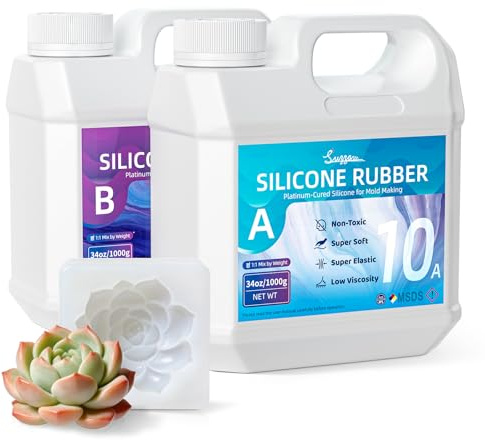 Suzzam Kit de Moulage en Silicon, 2000g Silicone Liquide Platine Translucide, Silicone de Moulage 10A Super Élastique pour Résine, Savon, Bougie, Plâtre etc. – Durcissement Rapide