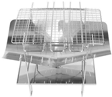 Tragbarer BBQ Grill - Edelstahl Faltbarer Campinggrill mit Staubfänger, einzigartiges gebogenes Schlitz-Design für Outdoor Camping und Picknicks, bequem und einfach zu bedienen