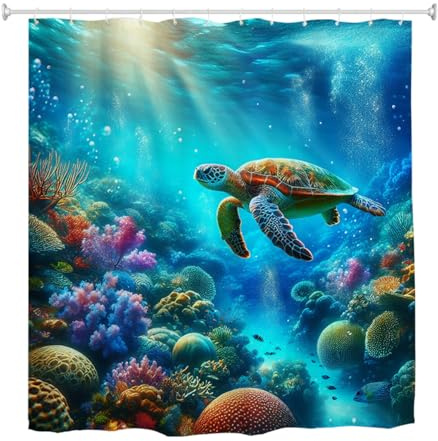 GOODBATH Schildkröte Duschvorhang 180x200cm Unterwasser Ozean Meereswelt Wasserdichte Stoff Badvorhänge für Badezimmer Badewanne