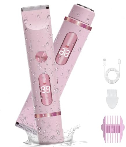 XkuiHF Rasoio Elettrico Donna, 2 in 1 Rasoio Donna Inguine,Rasoio Elettrico Corpo Donna, nna Viso Bikini Corpo Tagliapeli corporeo per donna Epilatore per zona Bikini-Trimmer Impermeabile (Rosa)