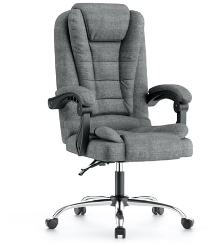 naspaluro Sedia da Ufficio Ergonomica, Poltrona Direzionale con Sedile Largo, Sedia Ufficio Reclinabile con Braccioli Imbottiti et Altezza Regolabile (Senza Poggiapiedi, Grigio Scuro)