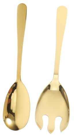 BESTYASH 2 pièces Couverts de Service Inox Doré Fourchette et Cuillère Épaisses Allongées Set pour Salade Buffet et Table à Dîner