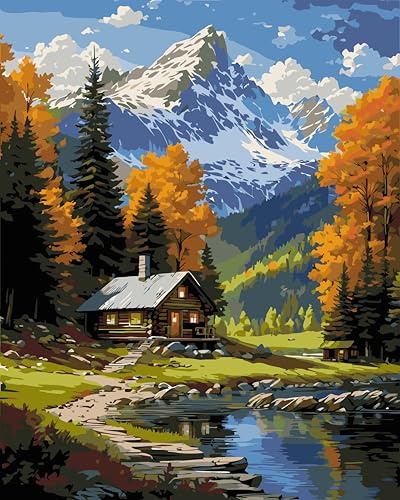 Fokenzary Kit de peinture à l'huile par numéros paysage sur toile pour adultes débutants avec pinceaux et peintures acryliques sans cadre (40x50 cm)