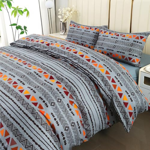 DECODEKO Juego Funda Nórdica 4 Piezas para Cama 180 - Funda Nordica 260x240cm, Bajera 180x200cm, 2 Fundas Almohada 50x75cm, Estampado Geométrico Gris, Microfibra Suave Transpirable
