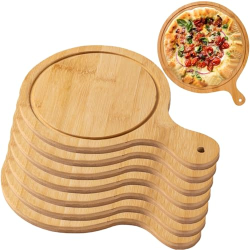 Genérico Juego De Platos De Madera para Pizza con Ranuras Y Asas Antiderrames, Bandeja Multiusos De 33 Cm De Gran Capacidad, Fácil De Limpiar, De Madera Natural (8inch)