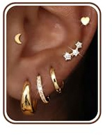 Diamday 6 Pares Pendientes Acero Inoxidable Mujer Hipoalergenicos Pendientes Aro Plata Chapados en Oro 14K Piercing Oreja Piercing Helix Trago Pendientes Mujer Plata Dorados