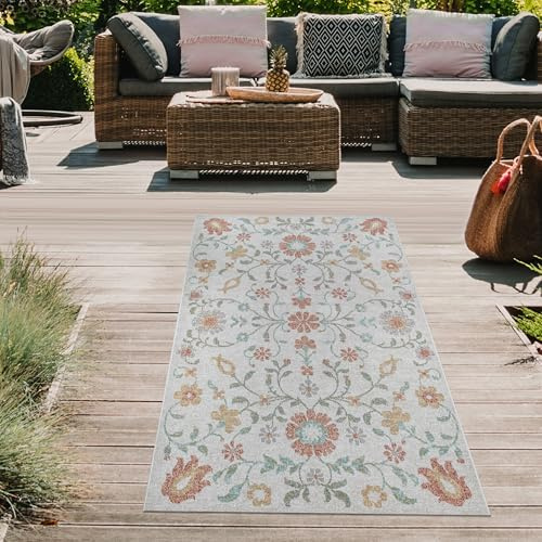 Teppich-Traum Outdoor Teppich Blumenmuster Mehrfarbig 80x150 cm | Pflegeleicht, wetterfest, UV-beständig, formstabil und robust, für Balkon, Terrasse, Garten, Lounge, Essbereich und Flur