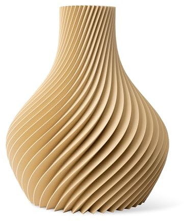 NATUMO Design 3D Vase Kunststoff „Bulba“– bruchsichere Blumenvase modern, Deko Vase mit skulpturaler Form (Beige, 12cm)